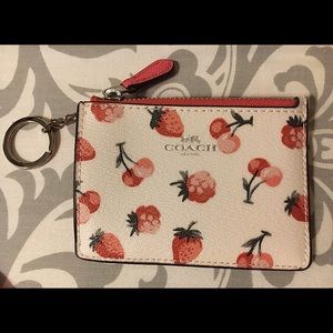 New Coach Cherry Berries Card Keychain Wallet